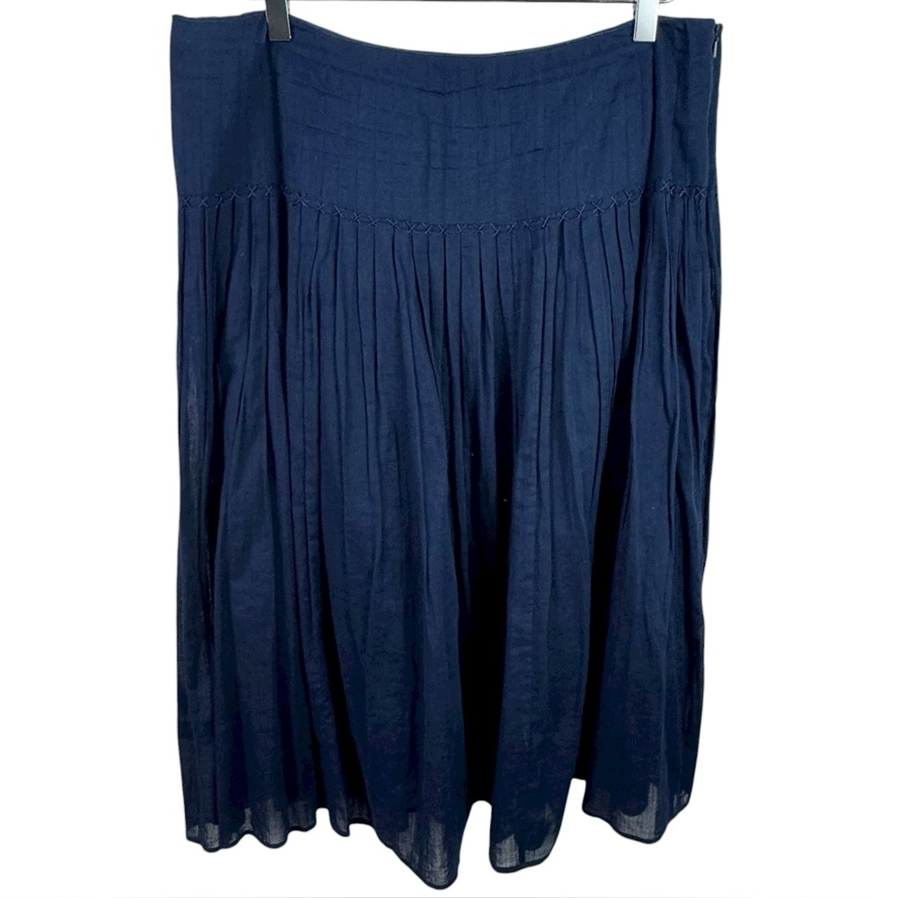 Lauren Ralph Lauren Navy Blue Crinkle Flowy Midi Skirt Women's 10 - Picture 2 of 8